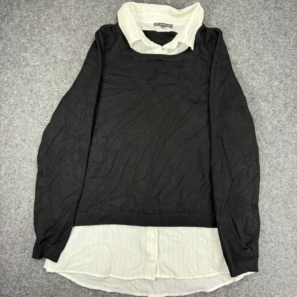 Adrianna Papell Womens Black Sweater with White Collar‎ Medium Casual